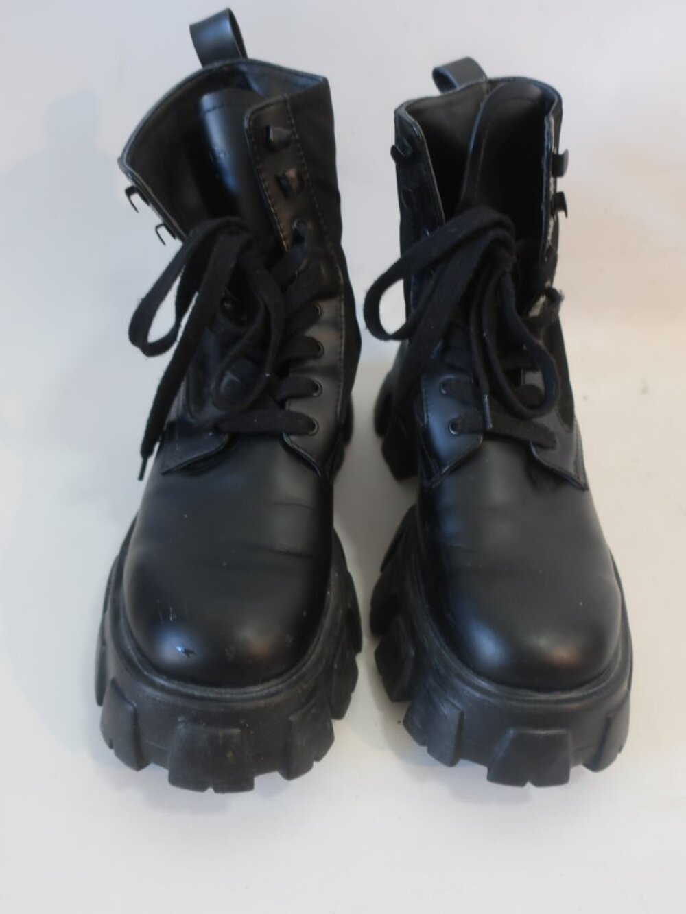 Womens Prada Black Monolith Leather & Nylon Combat Boots 39 EU/US 9 - Picture 3 of 13